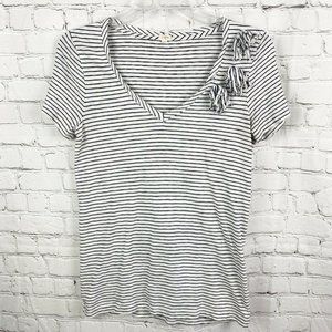 J Crew Short Sleeve Shirt Navy Blue White Striped